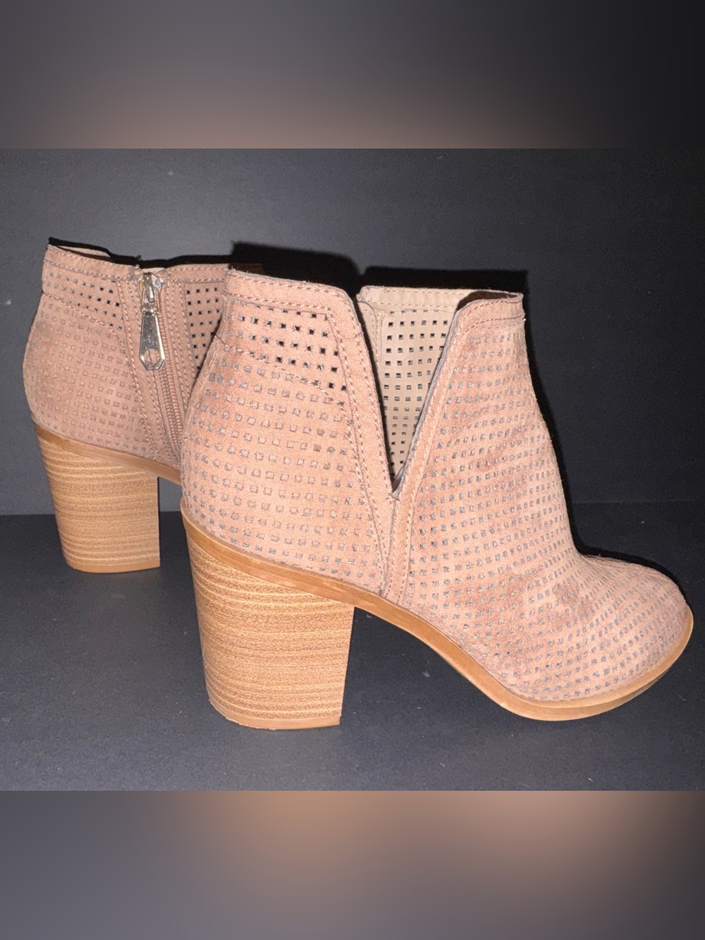 Dolce Vita Perforated Taupe Suede Ankle Booties, size 8